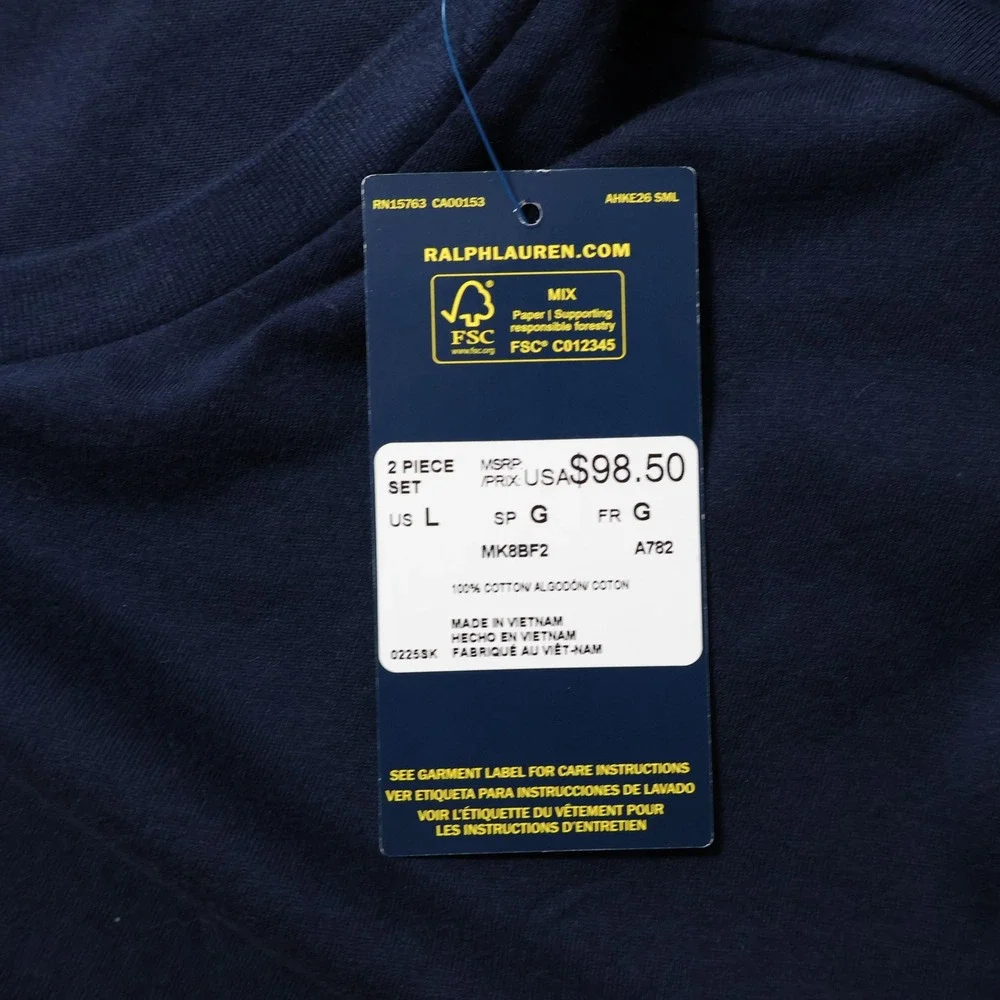 Polo Ralph Lauren Pajama Set Mens Large Blue Grey Polo Bear Winter $99 NWT